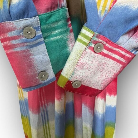 Natori Boro Kaftan Button Down Dress Colorful Turquiose Geometric Women’s Medium - Picture 15 of 16